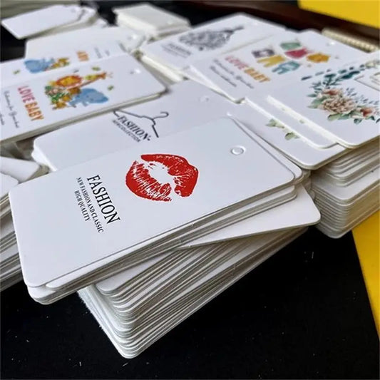 Custom Personalize Paper wig hang tag Labels Clothing Private Brand Tags Handmade Labels Brand Paper Tags with plastic rope