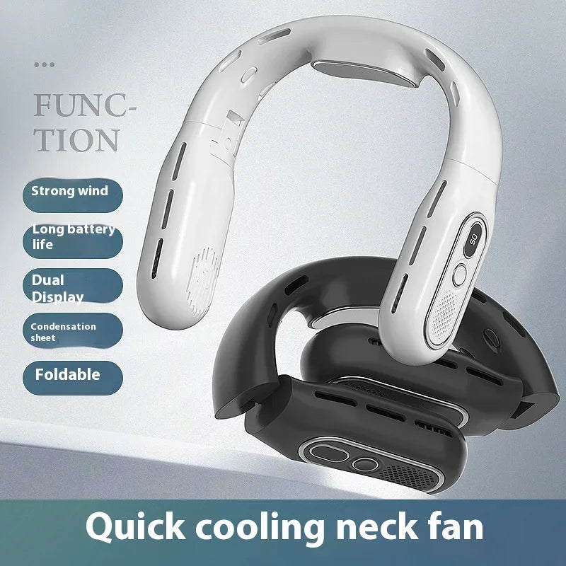 Neck - Hanging Fan with High Wind Power and Long Battery Life, Dual Display, Condensing Plate & Foldable Design for Quick Coolin