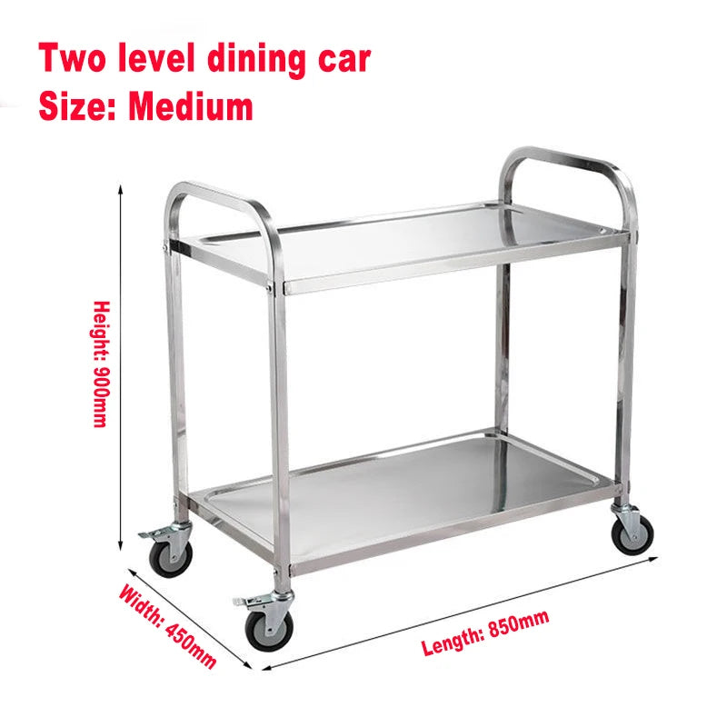 Stainless Steel Cart with Thickened Three Layers- Kitchen Utility Cart for Serving Collecting Dishes Multi-functional Trolley