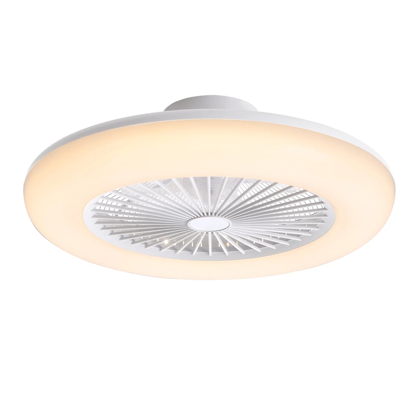 KOMORE Round Acrylic LED Ceiling Light Fan with Remote Control 3 Colour Temperature Memory Functions for Office, Living Room