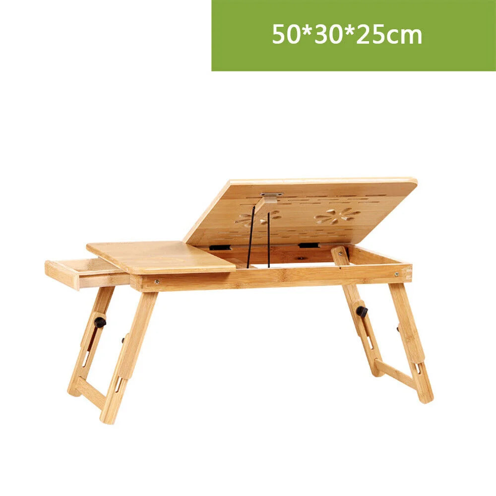Bamboo Laptop Desk Stand Large Folding Bed Table Adjustable Portable Office Desk