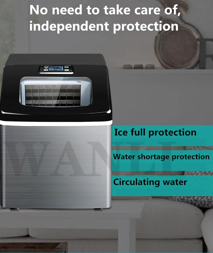 HZB-20 Ice Maker Electric Commercial Tea Shop 25kg Square Mini Ice Maker Household Desktop Automatic Ice Maker 220V 120W