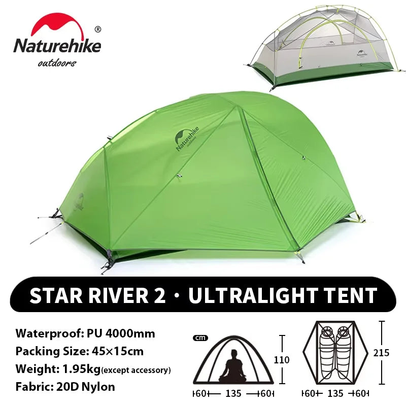 Naturehike Star River 2 UL Tent 2 Person Ultralight Waterproof Camping Double Layer 3 Seasons Outdoor Travel Hiking Fishing Tent