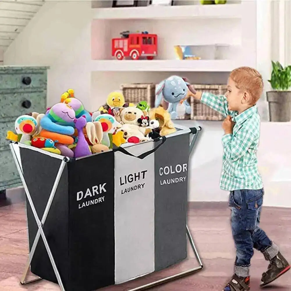 Großer Wäschekorb/Wäscheorganizer, faltbar, hell/dunkel, 3 Fächer