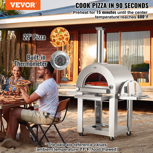VEVOR Dual Fuel Pizza Oven for Outdoor Use 22" Pizza Oven Pellet & Gas Powered Outdoor Pizza Oven with Cordierite Pizza Stone