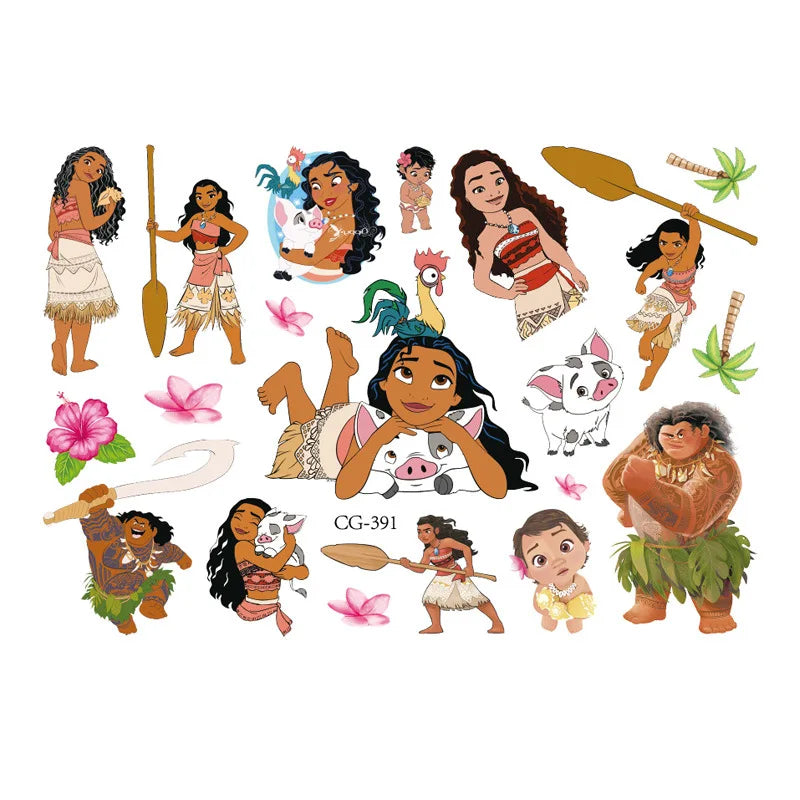 Moana 2 Disney Tattoo Stickers Children's Toys Cartoon Anime Kawaii Sticker Kids Birthday Party Decoration Boys Girls Cute Gifts