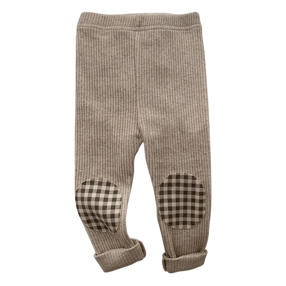 Kids Colorful Plaid Patched Feature Design Cute Warm Long Leggings Suitable Little Baby Trendy and Comfortable Clothing Matching