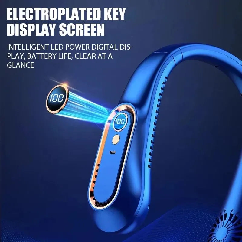 3000mAh Hanging Neck Fan Portable Bladeless Mini USB Rechargeable Mute LED Digital Display Electric Fan Summer Air Cooler 