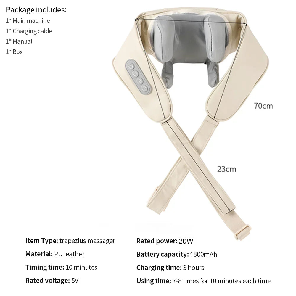 20W Beige Neck And Shoulder Massager Wireless Shoulder And Back Kneading Massage Shawl Trapezius Neck Cervical Masajeador