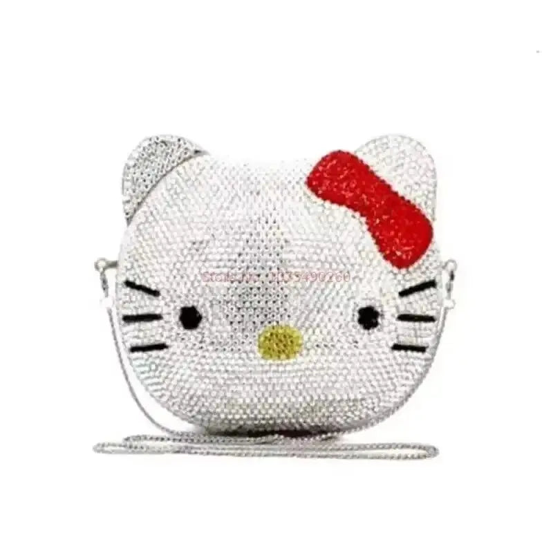 Hello Kitty Anime Cartoon Shape Rhinestone Cartoon Full Of Diamonds Dinner Bag Handmade Diamond-set Lady's Clutch Christmas Gift