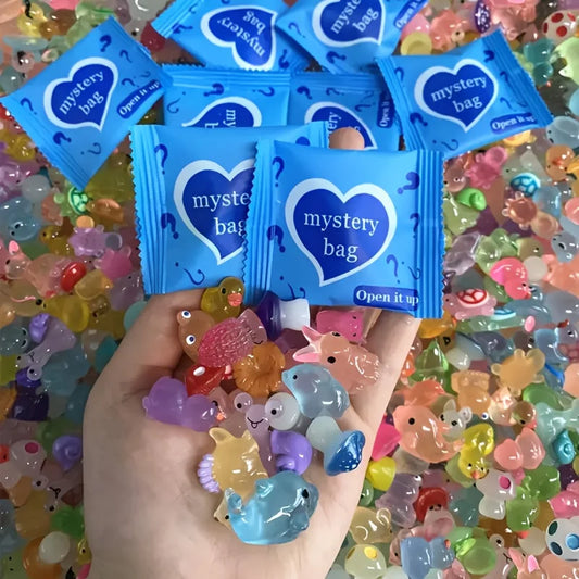 60pcs Glow In The Dark Mini Resin Animals & Mushroom Blind Bags Fairy Garden Decor Micro Landscape Birthday Gift Surprise