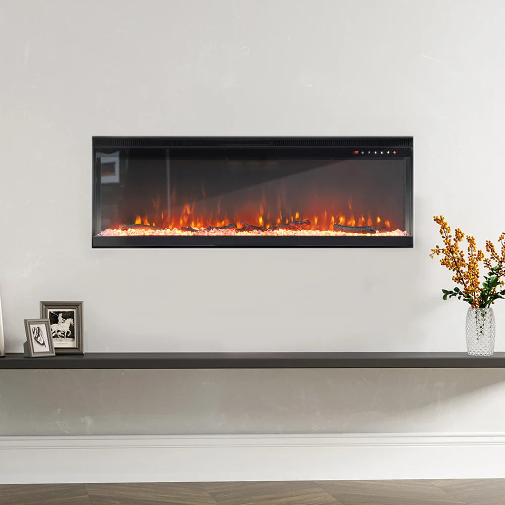 KOMORE Recessed/Freestanding 3-sided Tempered Glass Front Electric Fireplace, 12 Flame Colors, 1500W 40&50 Inch