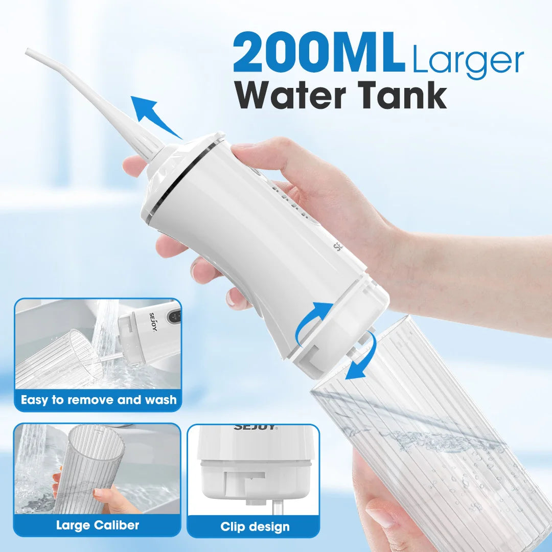 Sejoy C13 Home Oral Irrigator Water Dental Flosser Portable 4 Modes Cordless Rechargeable Waterproof Teeth Pick for Travel,White