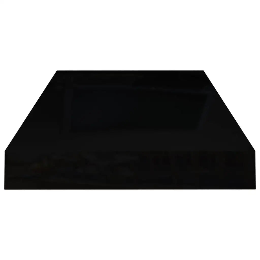 High Gloss Black Floating Wall Shelves - Set of 2, 50x23x3.8 cm MDF Storage Solution