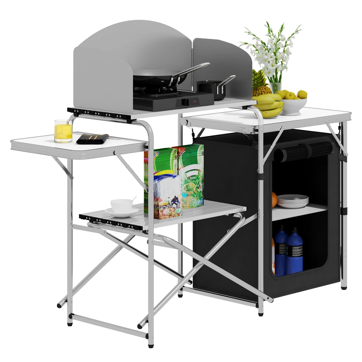 WOLTU Aluminium Foldable Camping Cabinet Travel Kitchen Cooking Storage Rack BBQ Table with Carry Bag for Outdoor Garden Picnic