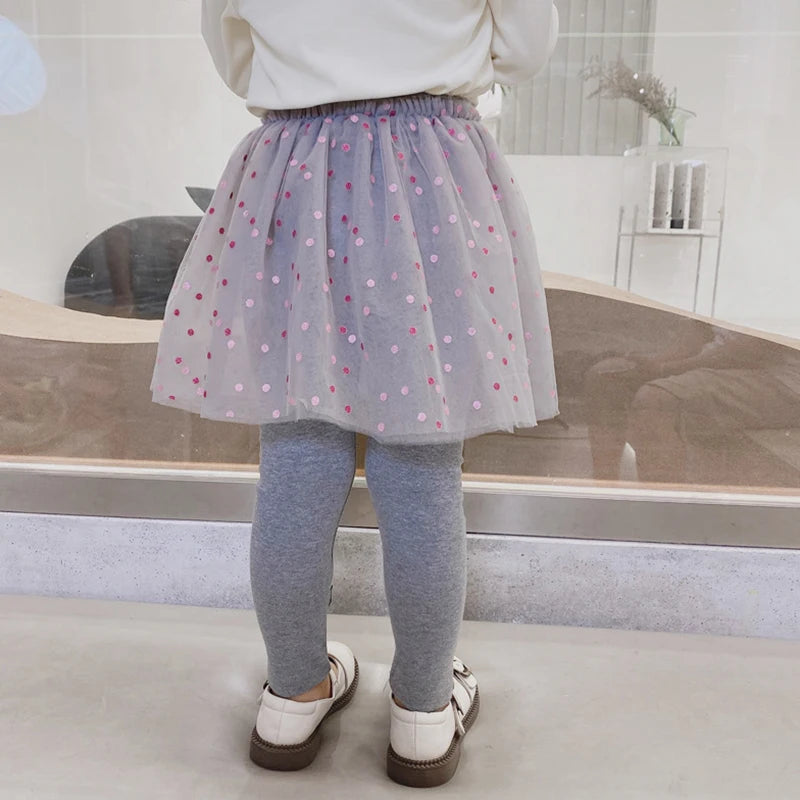 Girls Lace Princess Skirt Leggings - Premium Cotton Blend Pants for Kids Ages 2-6 Years