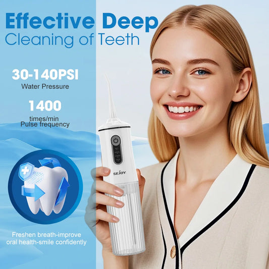 Sejoy C13 Home Oral Irrigator Water Dental Flosser Portable 4 Modes Cordless Rechargeable Waterproof Teeth Pick for Travel,White