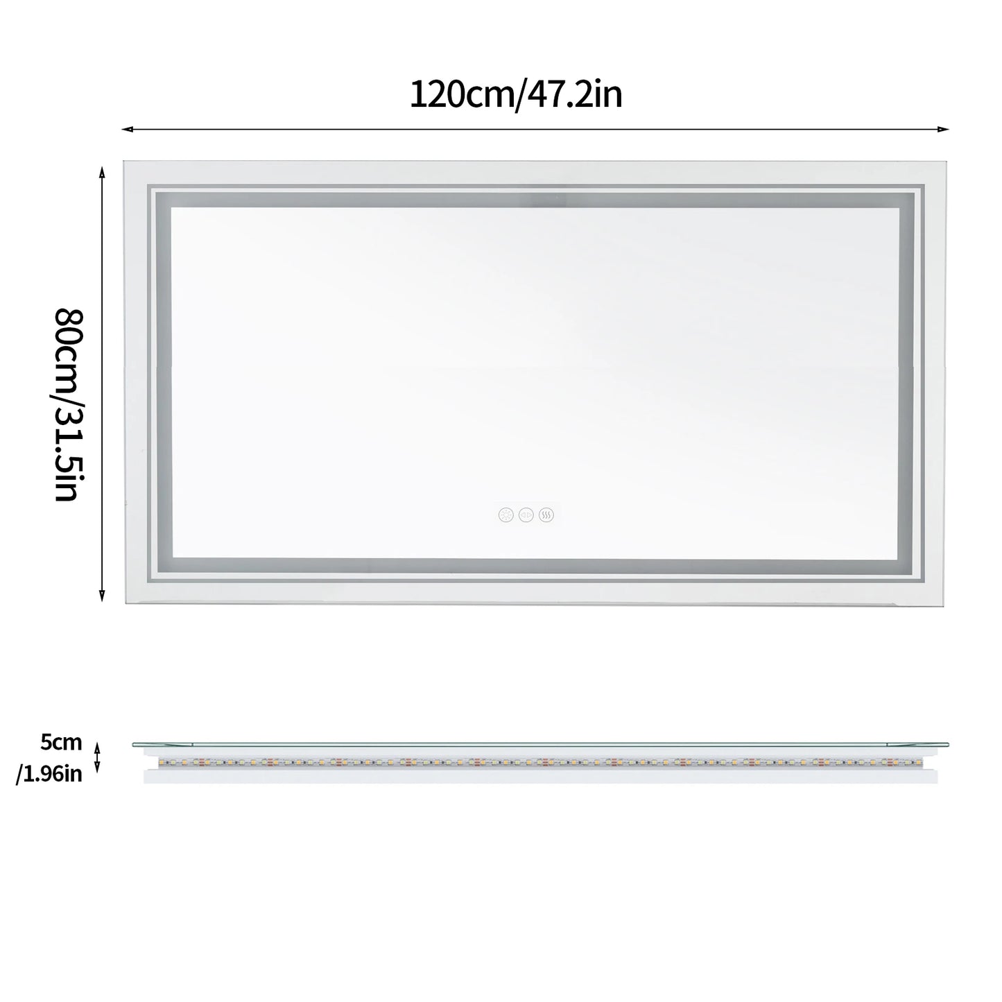 Jumbo-Large Illuminated LED Bathroom Mirror, Front and Backlit Lights, Wall Mounted, Touch Anti-fog Vanity Mirror