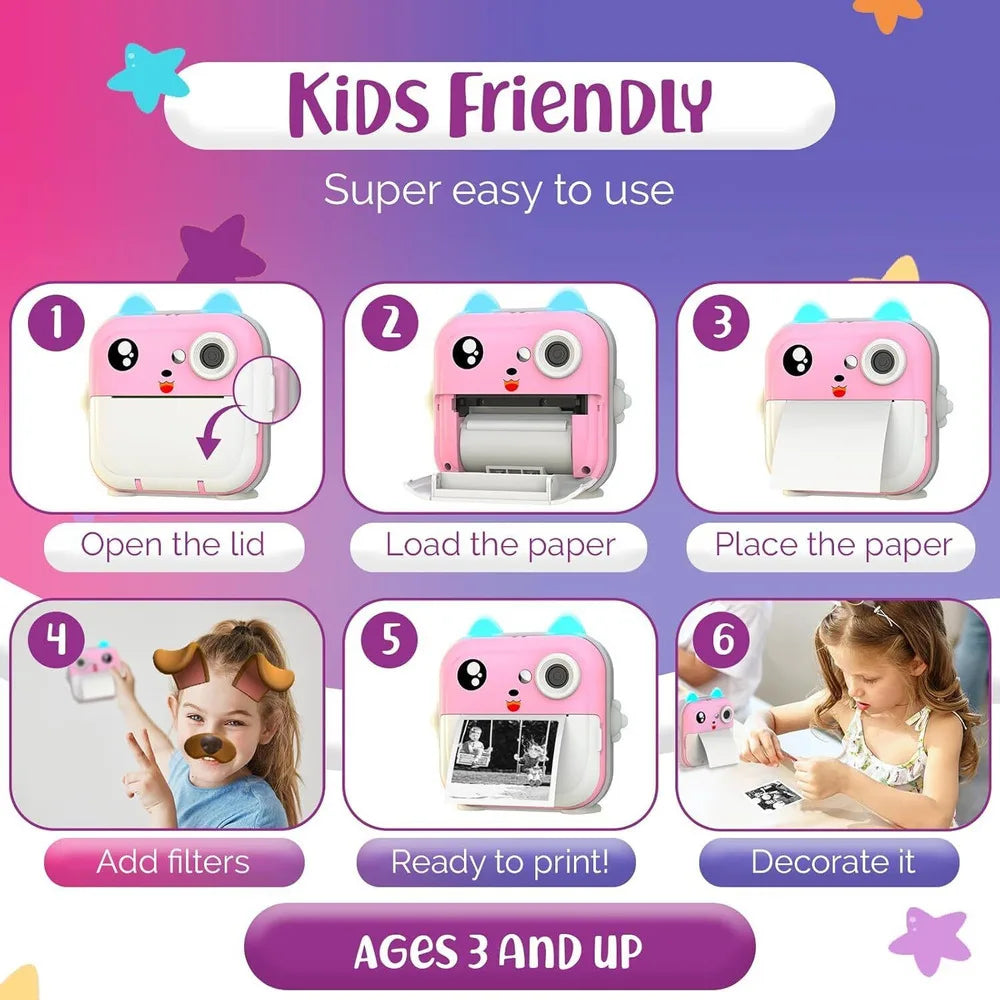 Children 1080P HD Digital Camera Toys Instant Print for Kids Thermal Print Camera Instant Print Photo Video With 32G Memory Card