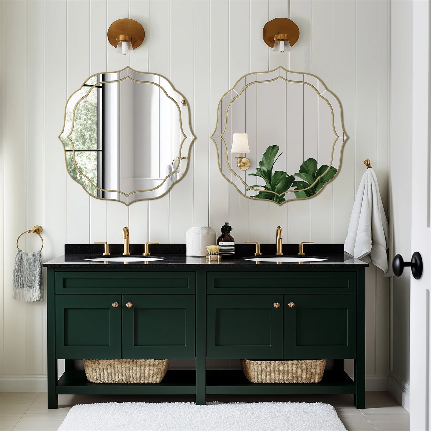 Modern Decorative Wall Mirror with Golden Rim Beveled Frame Silver Glass Acent Venetian Mirror for Bedroom Hallway