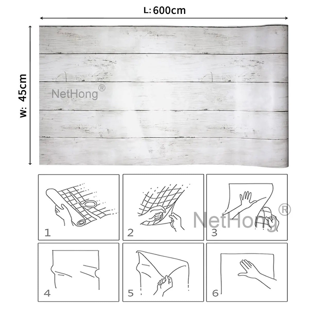 6M Vinyl Ivory white wood grain Wallpaper Stickers Self Adhesive Paper Waterproof