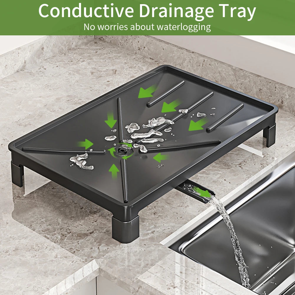 Black Single Layer Dish Rack, Drainer Rack, Dish Drying Rack,Steel Plate and Bowl Organizer, 50 x 25 x 20 cm