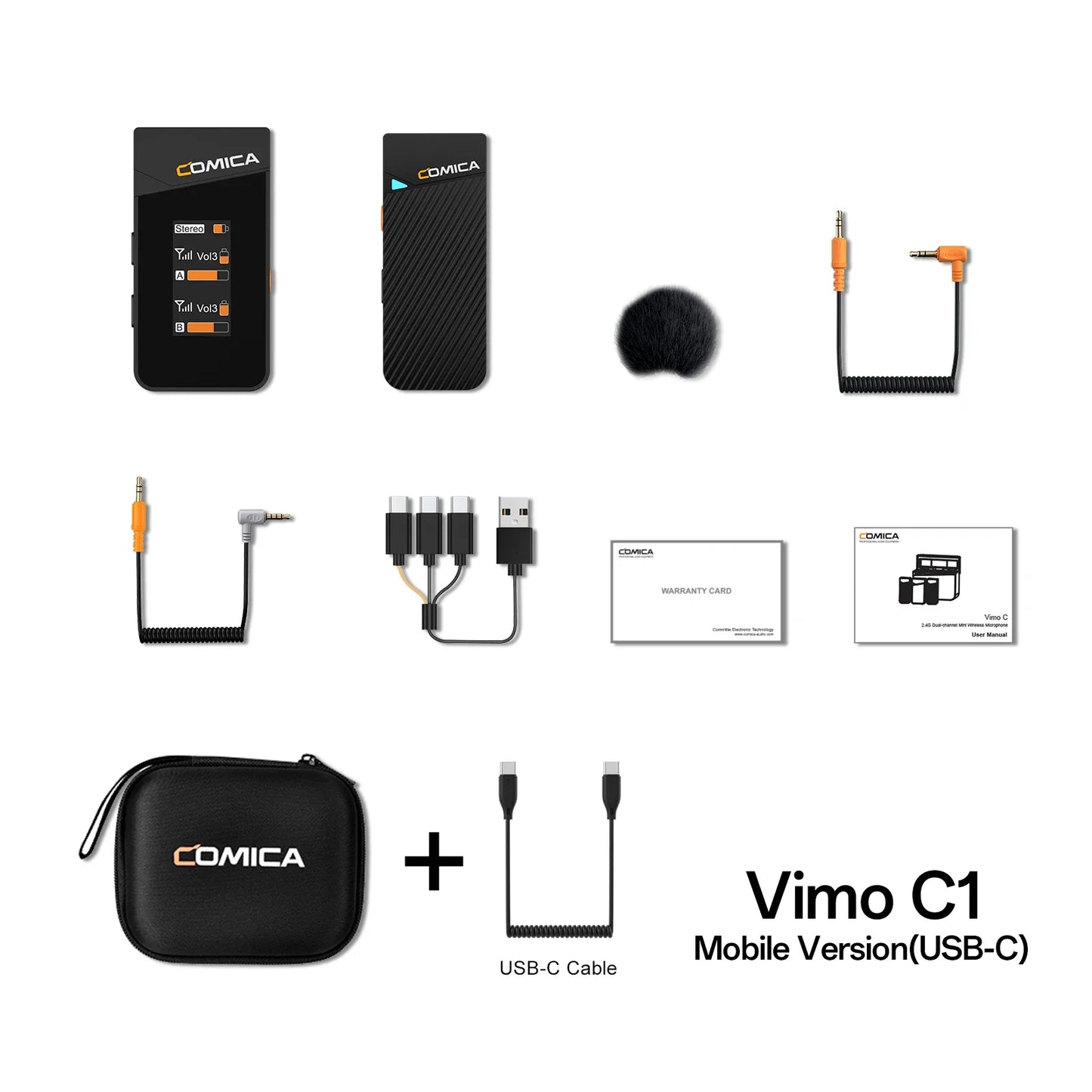 Comica Vimo C 2.4G Mini Wireless Lapel Microphone with Charging Case, for Smartphone Camera Podcast Interview YouTube Facebook
