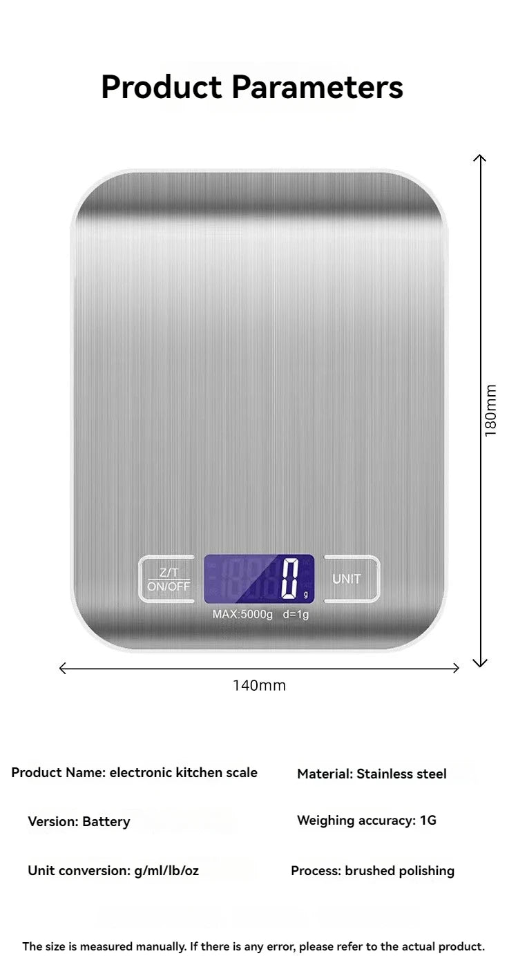 Electronic Digital Kitchen Scale LED Display 10kg 5kg/1g Stainless Steel Panel Scales Home Jewelry Food Snacks Weighing Tools