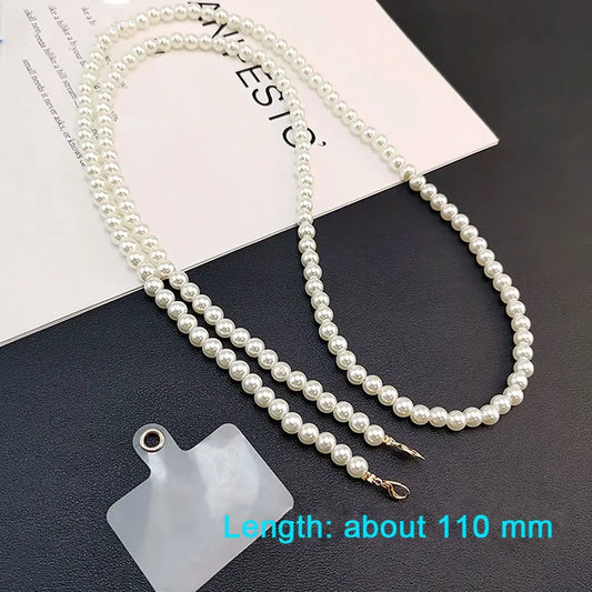 Long Mobile Phone Lanyard Pearl Crossbody Necklace Chain Strap Hand-beaded Universal Buckle Clip for iphone Samsung Phone Case