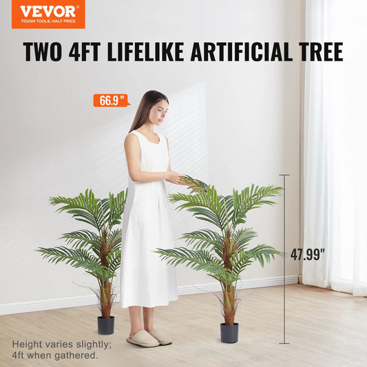 VEVOR Artificial Palm Tree 4/5/6 FT Tall Faux Plant Secure PE Material & Anti-Tip Tilt Protection Low-Maintenance Plant for Home