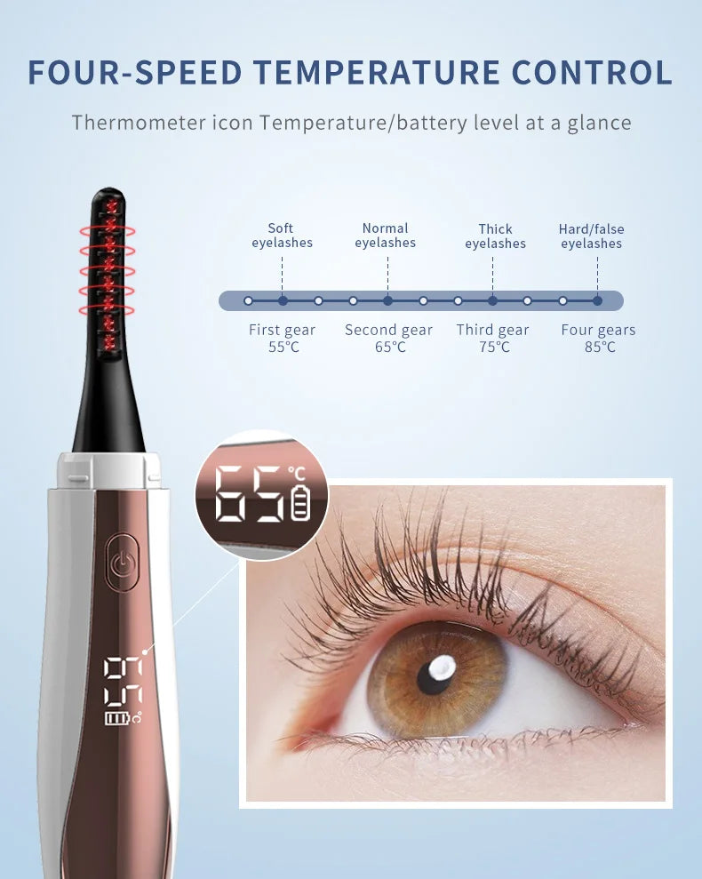 Heated Eye Lash Curler Natural Curling Makeup Revolution Portable Electric Eyelash Curlers Safe Anti-Burn Comb with LED Display