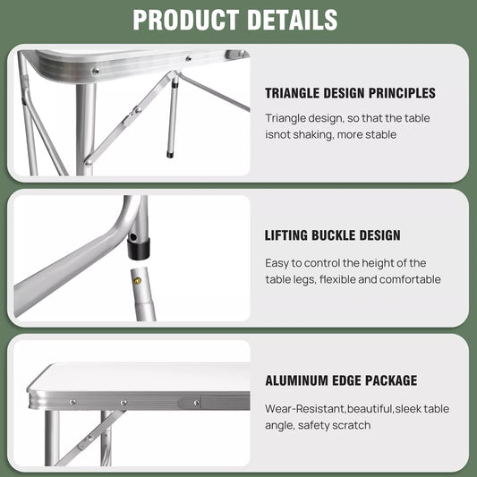 EFAN 2.5FT Aluminium Folding Table Portable Dining Party Kitchen BBQ Trestle Outdoor Tool for Camping Picnic Garden 75x55x70cm
