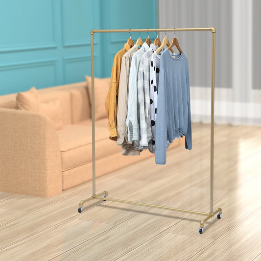 Floor Standing Galvanized Pipe Clothing Rack With Wheels 120*40*160cm Coat Rack For Family Clothes Display