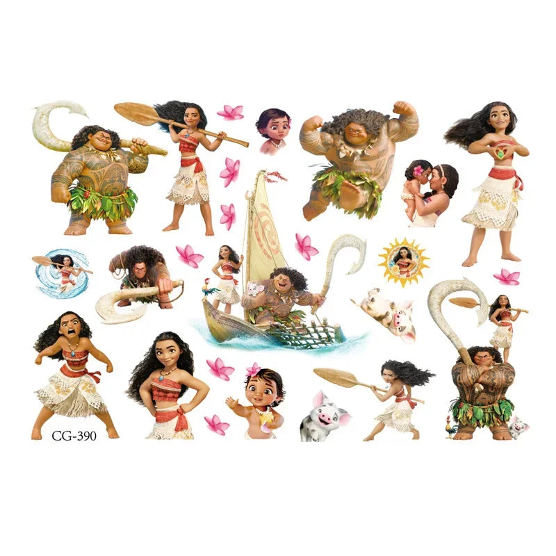 Moana 2 Disney Tattoo Stickers Children's Toys Cartoon Anime Kawaii Sticker Kids Birthday Party Decoration Boys Girls Cute Gifts