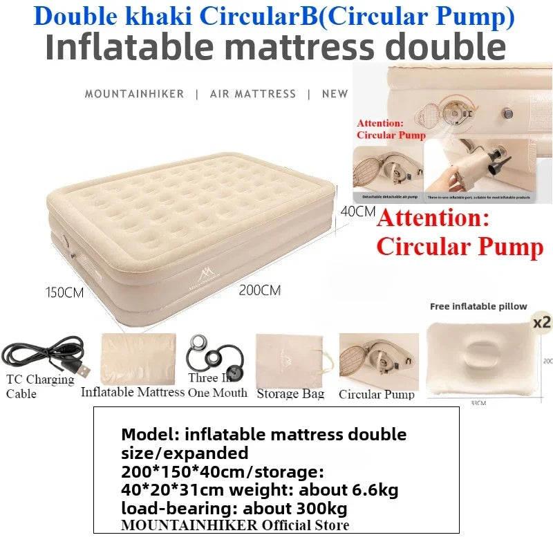 MOUNTAINHIKER 2025 Interior Air Mattress Glamping Mats PVC Inflatable Sleeping Mattress 1/3 Person Camping Bed Mat Built-in Pump