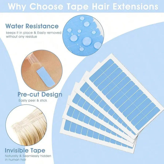 60/120/240pcs Double Sided Hair Extension Tape Adhesive Replacement Wig Tape Blue Hair Tabs for Extensions Beauty Tools