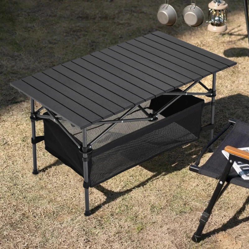 【Breeins】Aluminum Roll-Top Foldable Camp Table with Mesh Shelf
