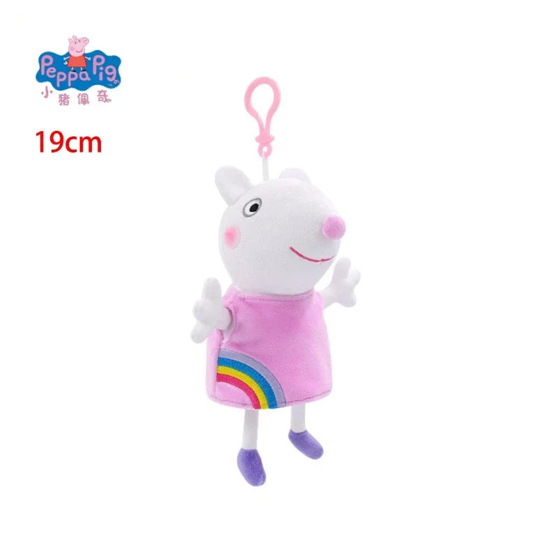 19CM Genuine Peppa Pig George Emily Candy Dennie Pedro Stuffed Plush Toys Keyring Animal Doll Pendant Children's Birthday Gifts