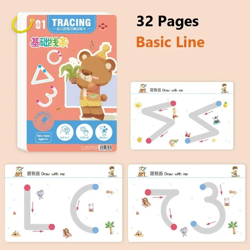 Magical Tracing Workbook Educational Montessori Books for Children Pen Control Training Reusable Calligraphy Copybook for Kids