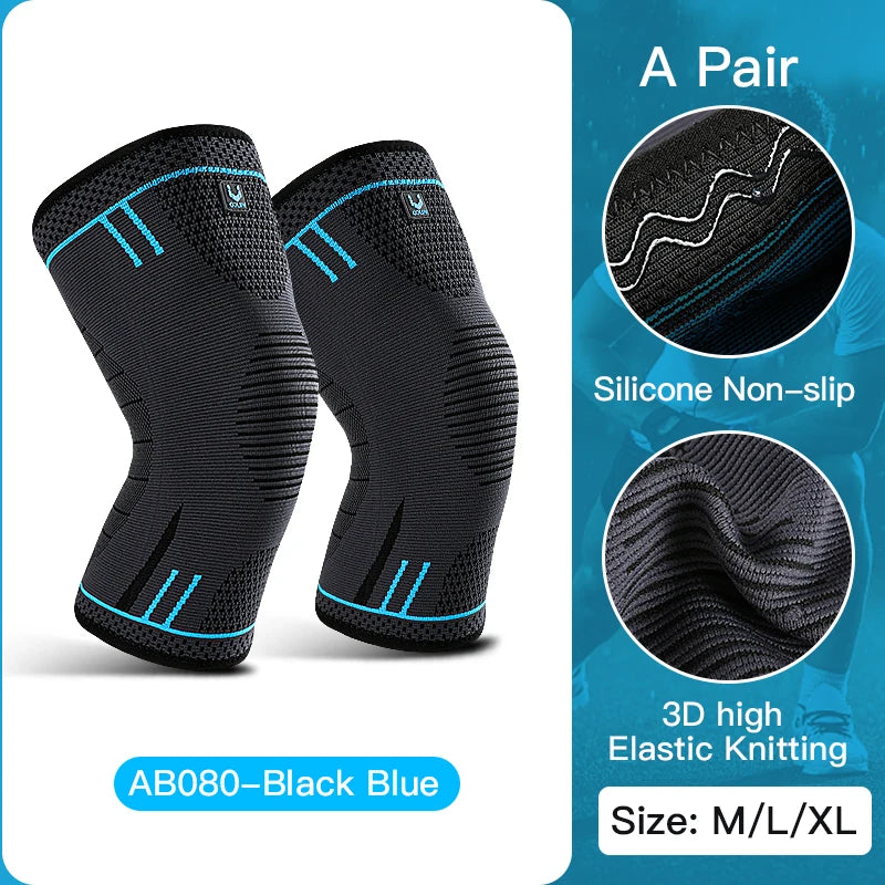 Compression Knee Support Sleeve - Elastic Breathable Brace for Sports Basketball Running Gym