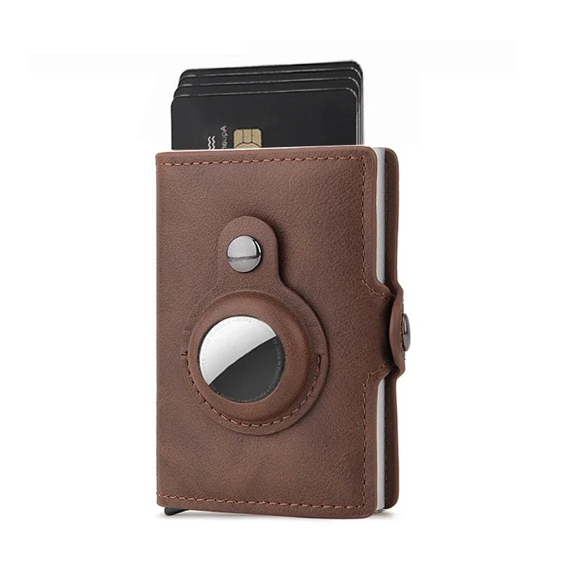Men Wallet for Apple Airtag RFID Blocking Card Holder Air Tag Wallet Business Pop Up Slide Cardholder Case with Zip Coin Purse