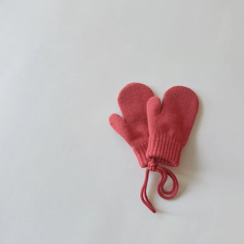 Autumn Winter Kid Sknitsuit Candy Colors Boy Girl Children Solid Knitted Coldproof Warm Lacing Gloves Baby Thick Casual Mittens