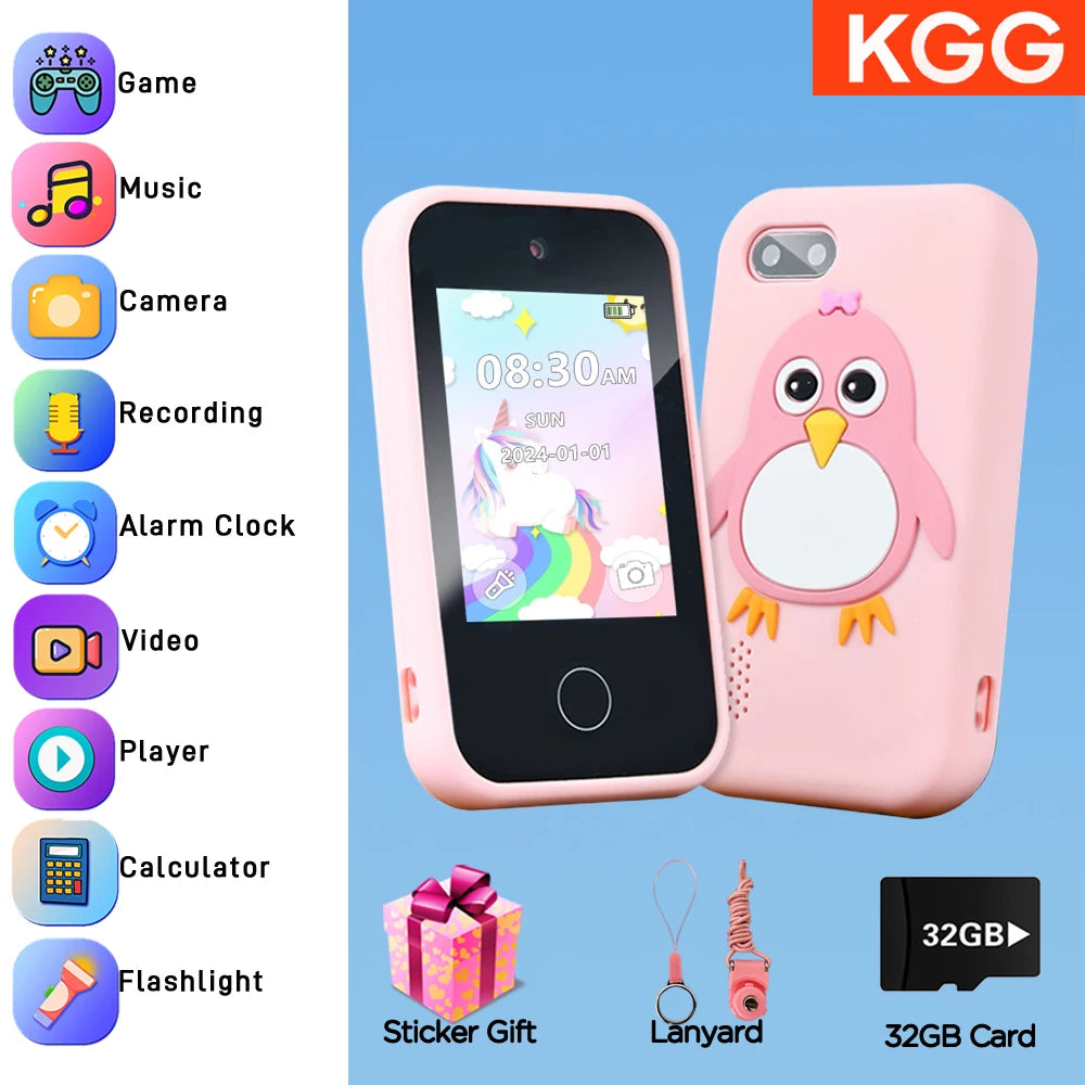 32GB Kids Smart Phone 2.8'' IPS Mini Toy Phone Music Player 28 Games Alarm Clock Flashlight Dual Camera Educational Funny Toys