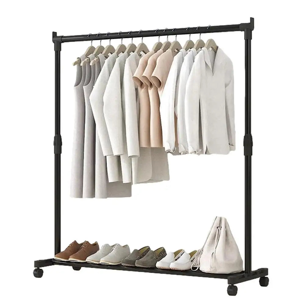 New Telescopic Clothes Rack Heavy-Duty Double Pole Lifting Clothes Hanger Telescopic Mobile Hanging Clothes Rack For home
