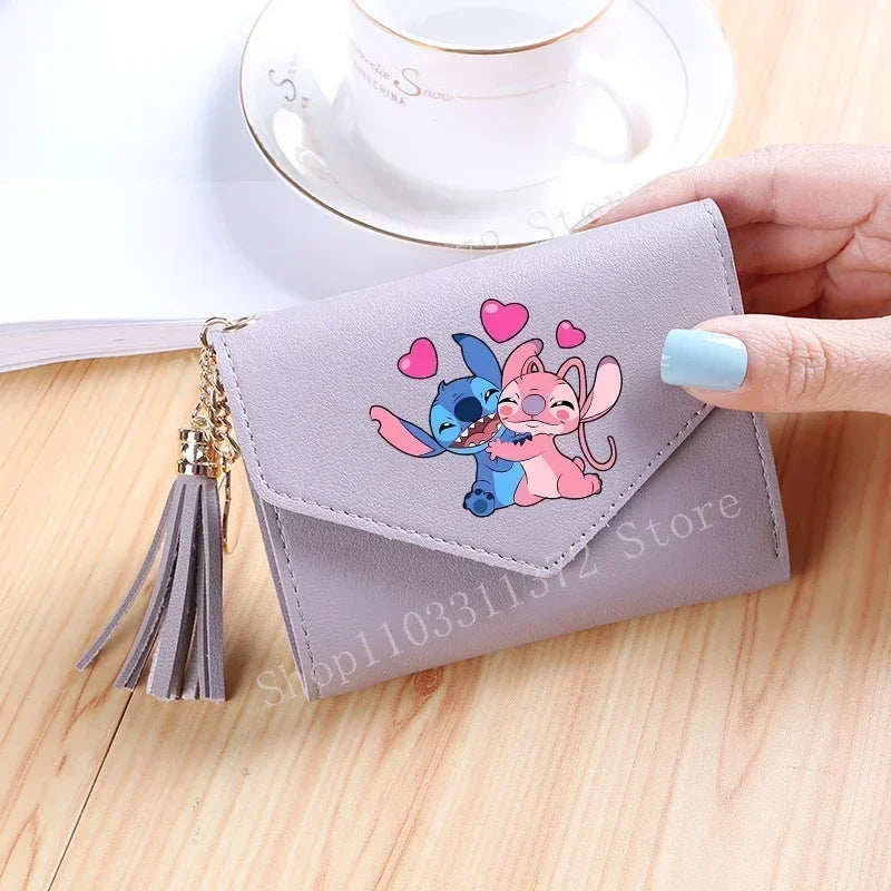 Disney Stitch Women Wallets PU Leather Female Purse Multi-Cards Holder Fashion Cartoon Stich Hasp Gifts Coin Anime Short Wallet