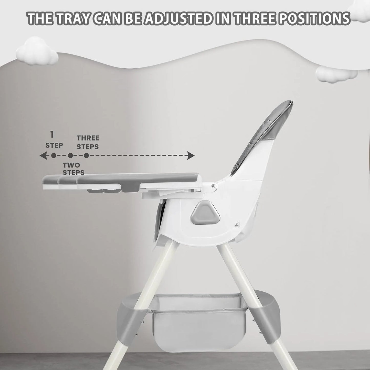 3-in-1 Baby HighChair, Foldable Portable Baby Dining Chairs Eat & Play Convertible High Chair with Double-Layer Dinner Plate