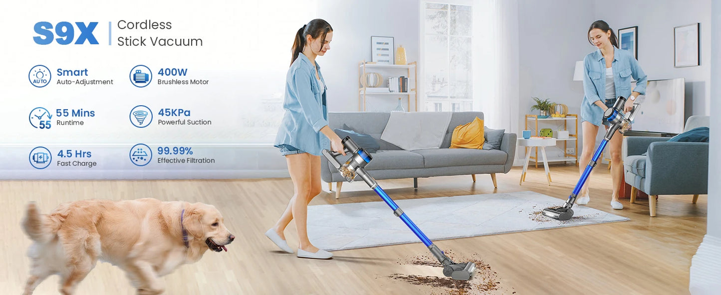 INSE S9X Cordless Vacuum Cleaner 45Kpa Stick Vacuum with LED Display 55min Runtime 4 Suction Modes Smart Adjustment Home Applian