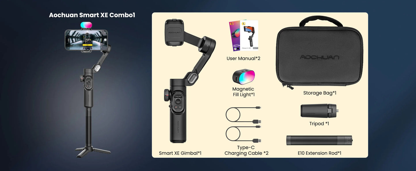 AOCHUAN Smart XE Combo1 3 Axis handheld Gimbal Stabilizer For iPhone and Android Smartphone Stabilizer With Extension Rod