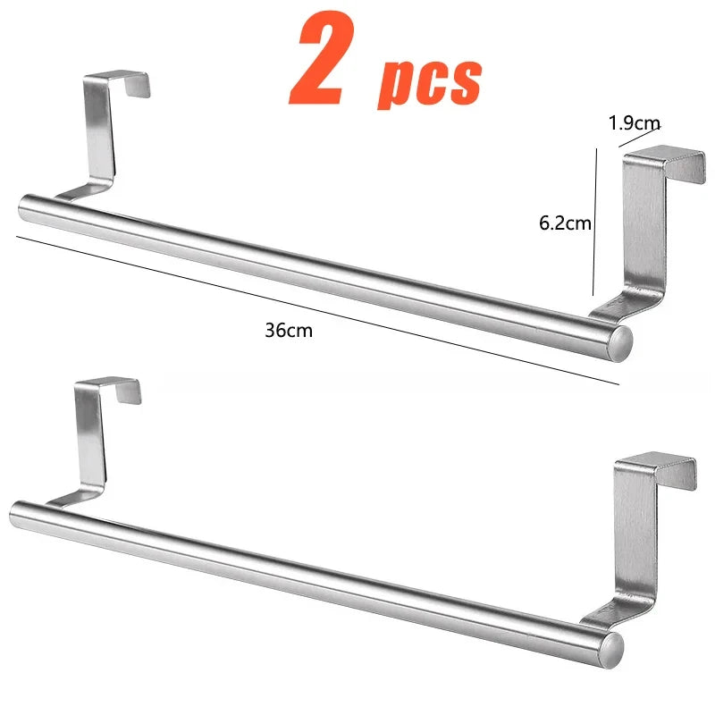 Kitchen Cabinet Door Towel Bar Stainless Steel Door Back Towel Hanging Holder Bathroom Punch-free Towels Hooks Home Organizer