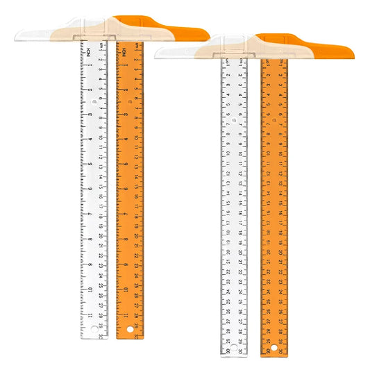1Pc T-shaped Double Side Scale Ruler Drafting Drawing Tool Plastic School Office Supplies Stationery Accessory 30cm (Inch, Cm)